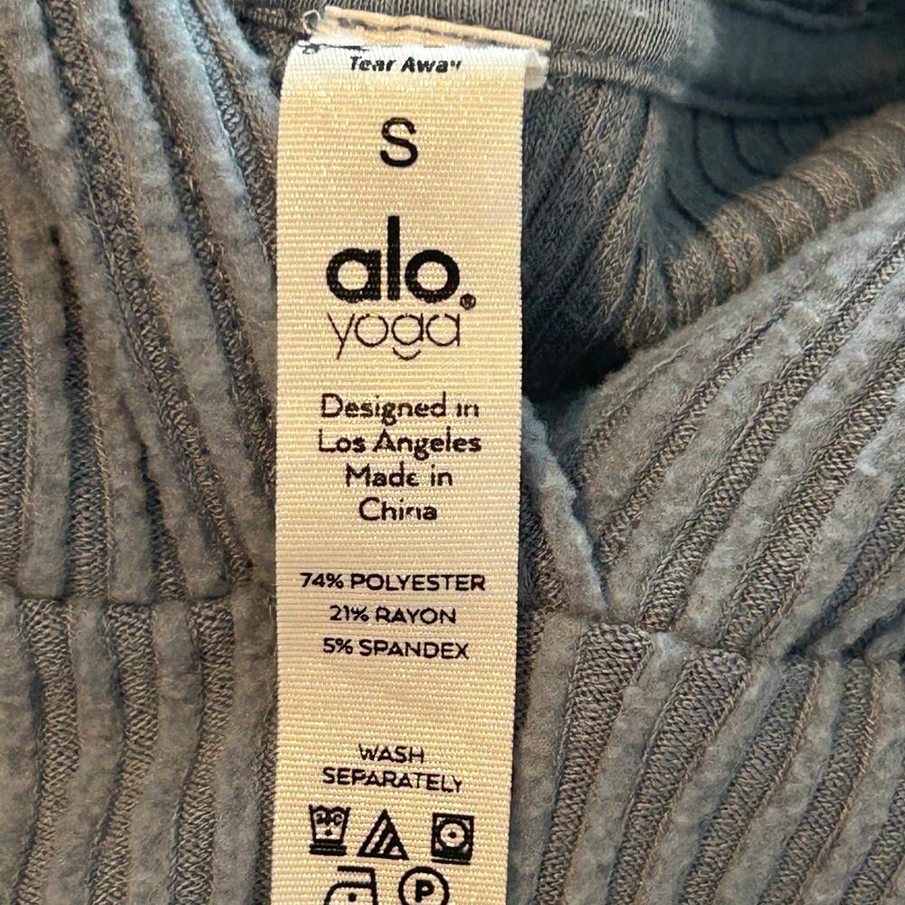 alo yoga muse crop blue gray long sleeve relaxed fit ribbed hoodie size S - Picture 7 of 7